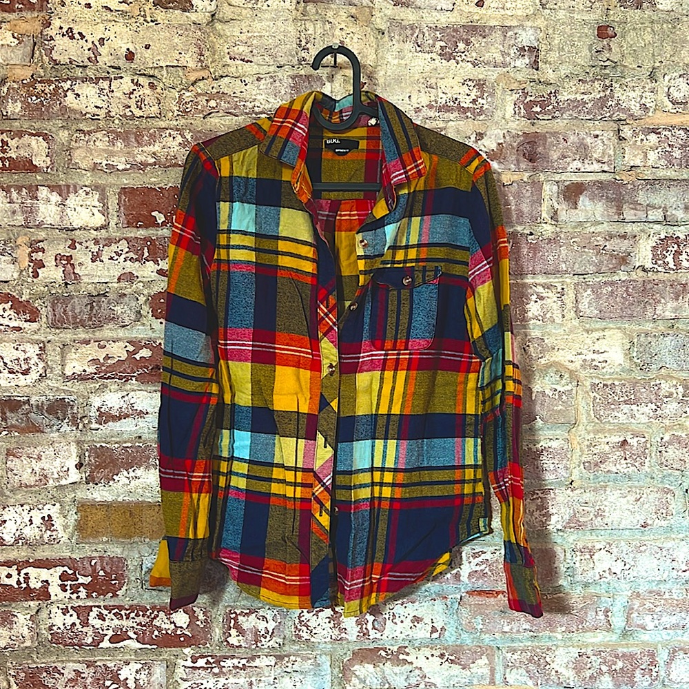 BDG UO Plaid Flannel XS Boyfriend Fit w/ primary colors